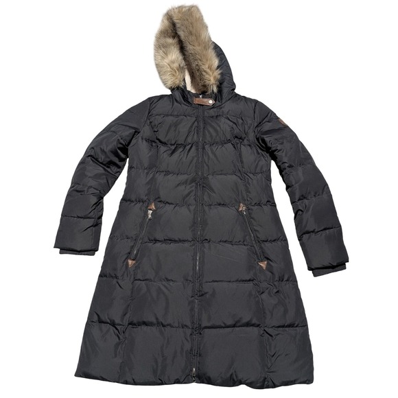 Lauren Ralph Lauren Quilted Down Puffer Coat Faux Fur Black Size Medium